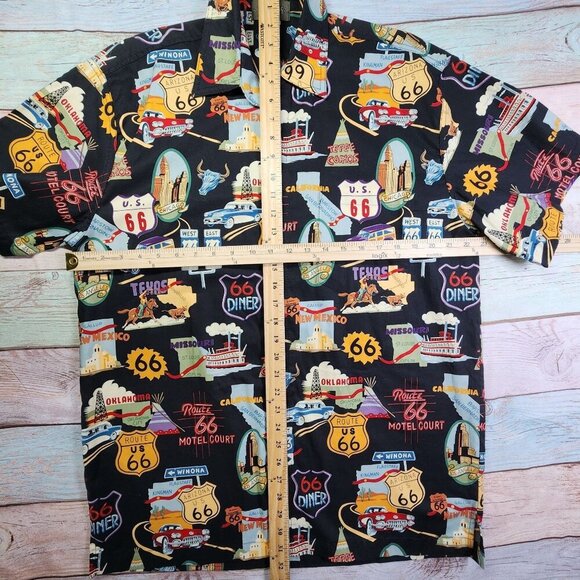 Route 66 Vintage-Themed Button-Up Shirt By High Seas Trading Co Men's Small - Picture 8 of 10